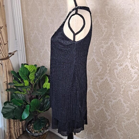 Cache Size 0 Black Metallic Halter Dress Sleeveless Embellished Neckline EUC - Picture 6 of 15